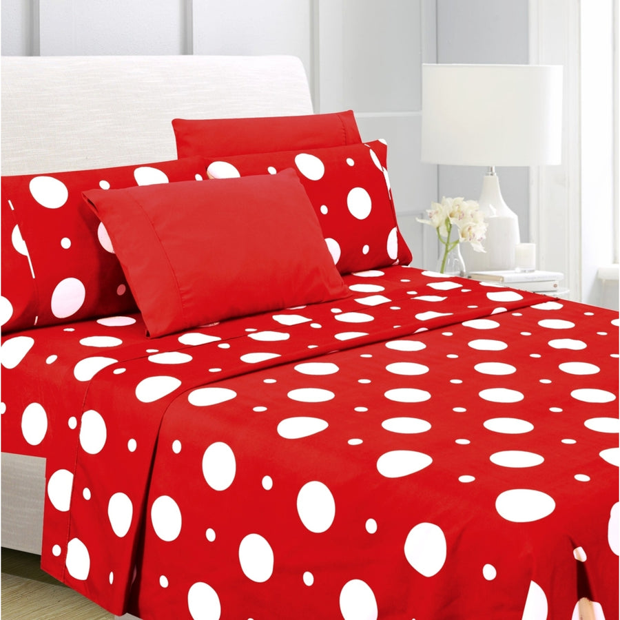 American Home Collection Ultra Soft 4-6 Piece Polka Dot Printed Bed Sheet Set Image 1
