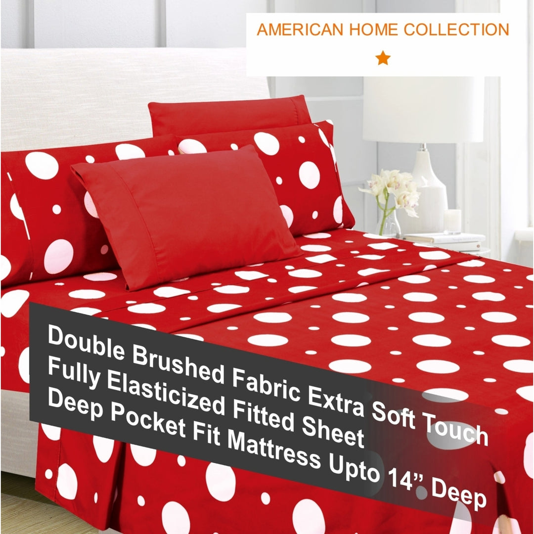 American Home Collection Ultra Soft 4-6 Piece Polka Dot Printed Bed Sheet Set Image 3