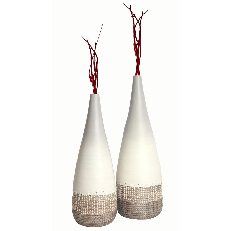 Tall Handwoven Bamboo and Seagrass Floor Vase: Eco-Friendly Home Dcor Accent - Organic Coastal Boho Chic Decoration Image 1