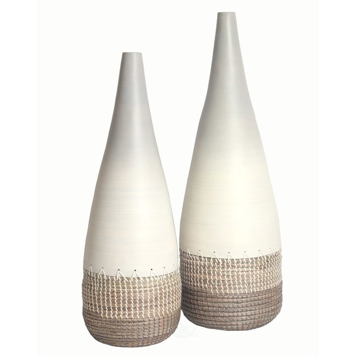Tall Handwoven Bamboo and Seagrass Floor Vase: Eco-Friendly Home Dcor Accent - Organic Coastal Boho Chic Decoration Image 3