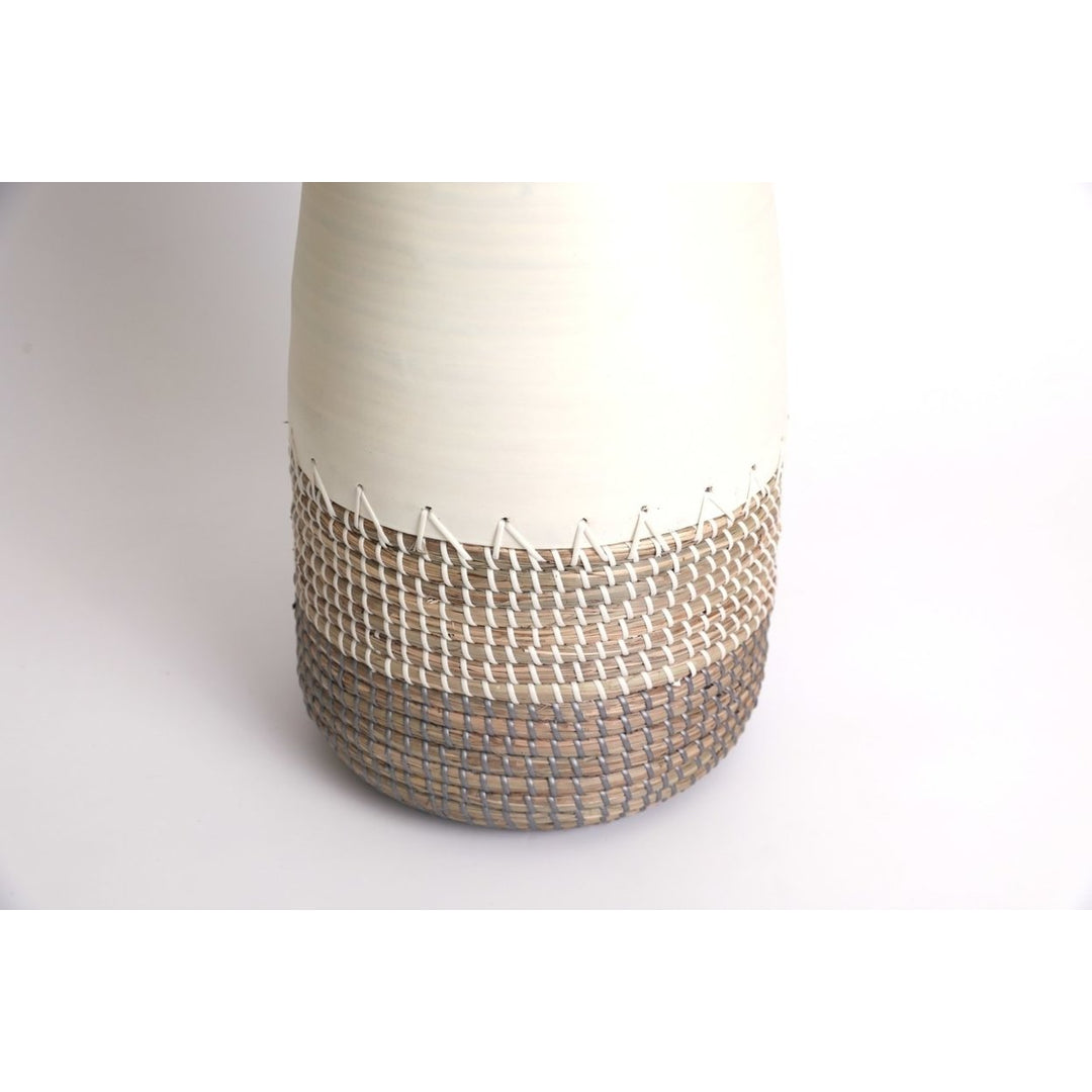 Tall Handwoven Bamboo and Seagrass Floor Vase: Eco-Friendly Home Dcor Accent - Organic Coastal Boho Chic Decoration Image 4