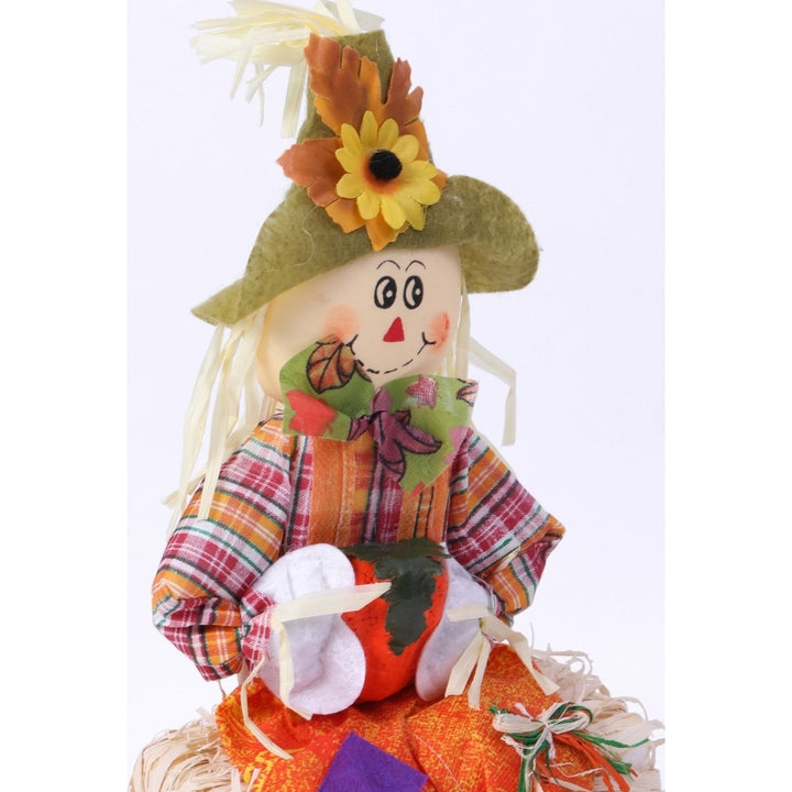 Gardenised 13" Boy and Girl Duo Scarecrow Elegantly Seated on a Rustic Hay Bales - Enjoy the Magic they Bring and Let Image 5