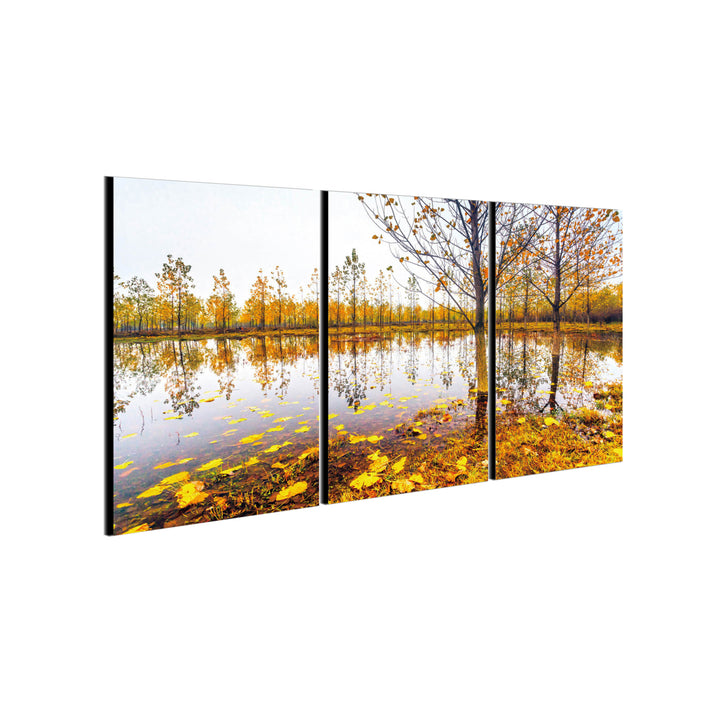 Falling Leaves 3 piece Wrapped Canvas Wall Art Print 27.5x60 inches Image 3