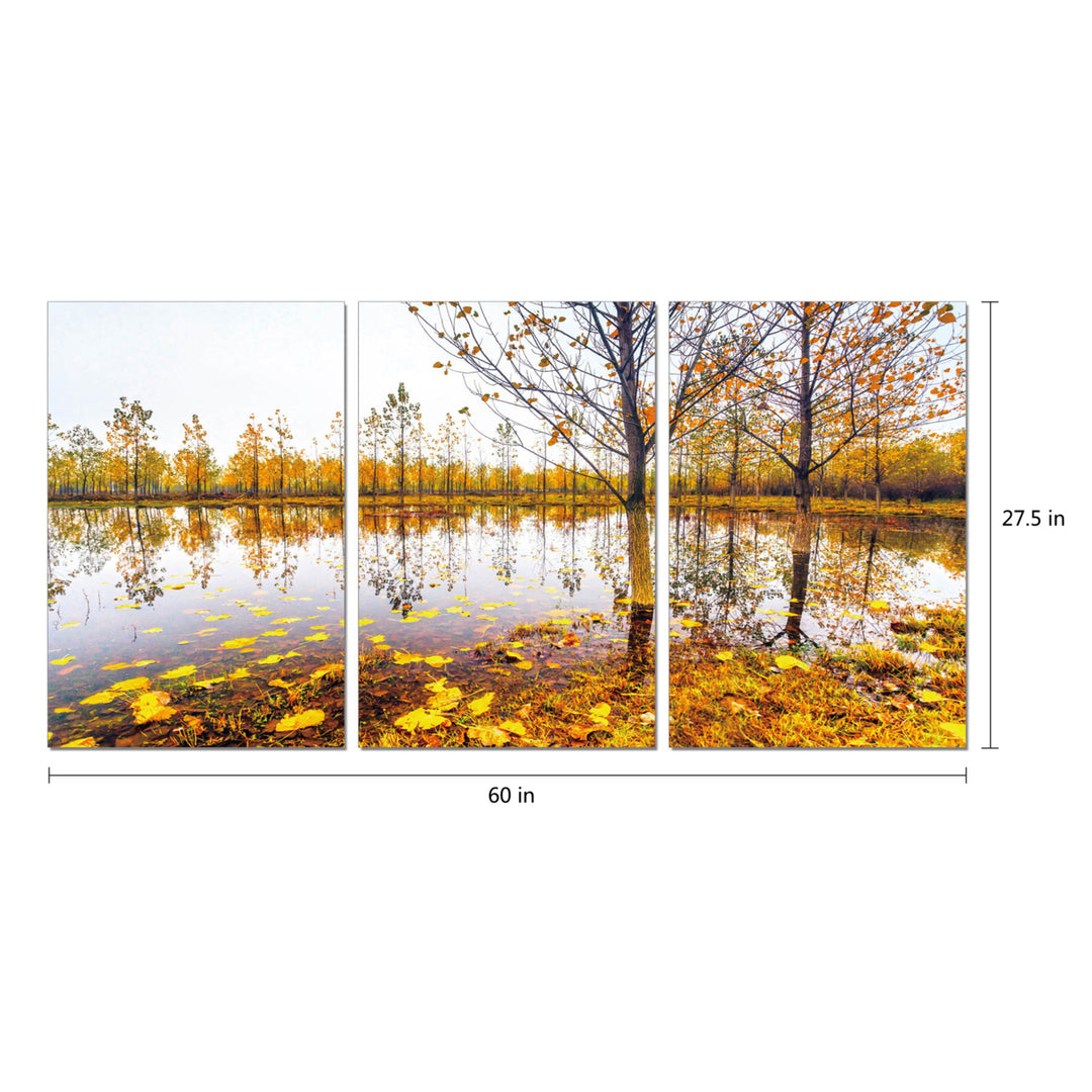 Falling Leaves 3 piece Wrapped Canvas Wall Art Print 27.5x60 inches Image 4
