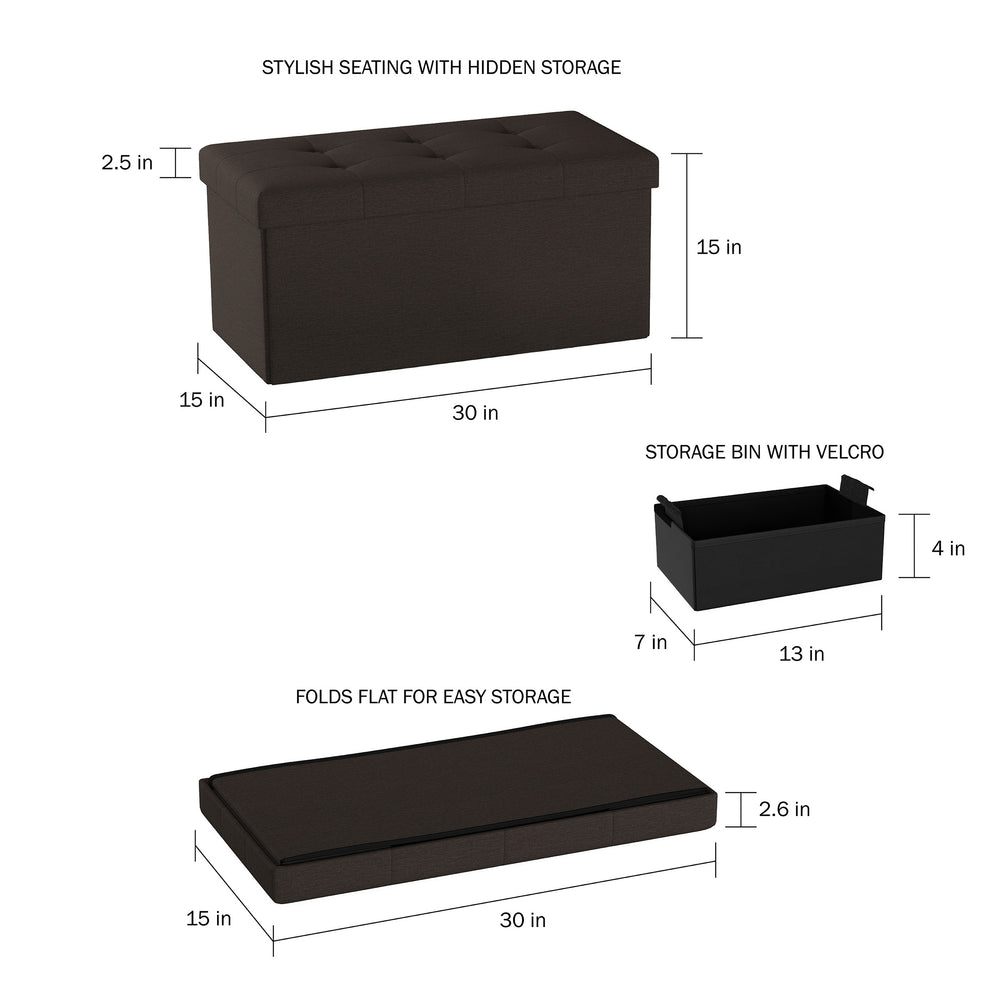 Large Folding Brown Foot Stool Storage Ottoman Bench and Lid 30 x 15 x 15 for Seat or Feet Image 2