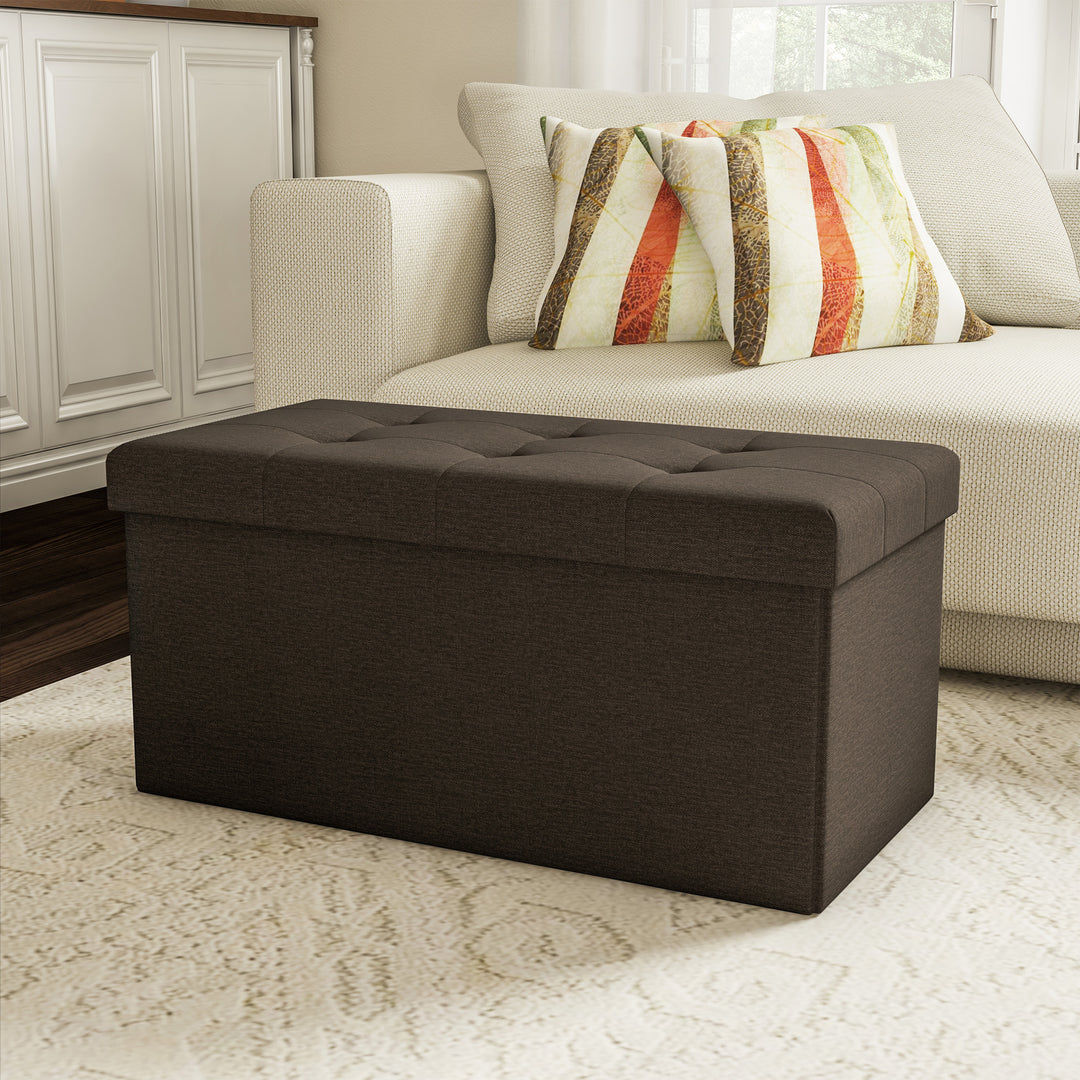 Large Folding Brown Foot Stool Storage Ottoman Bench and Lid 30 x 15 x 15 for Seat or Feet Image 3