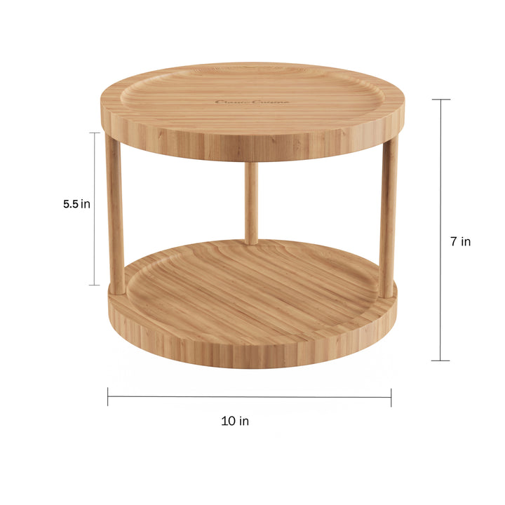 10 Inch Lazy Susan Bamboo Round Two Tier Turntable Kitchen, Pantry and Vanity Organizer and Display Image 3