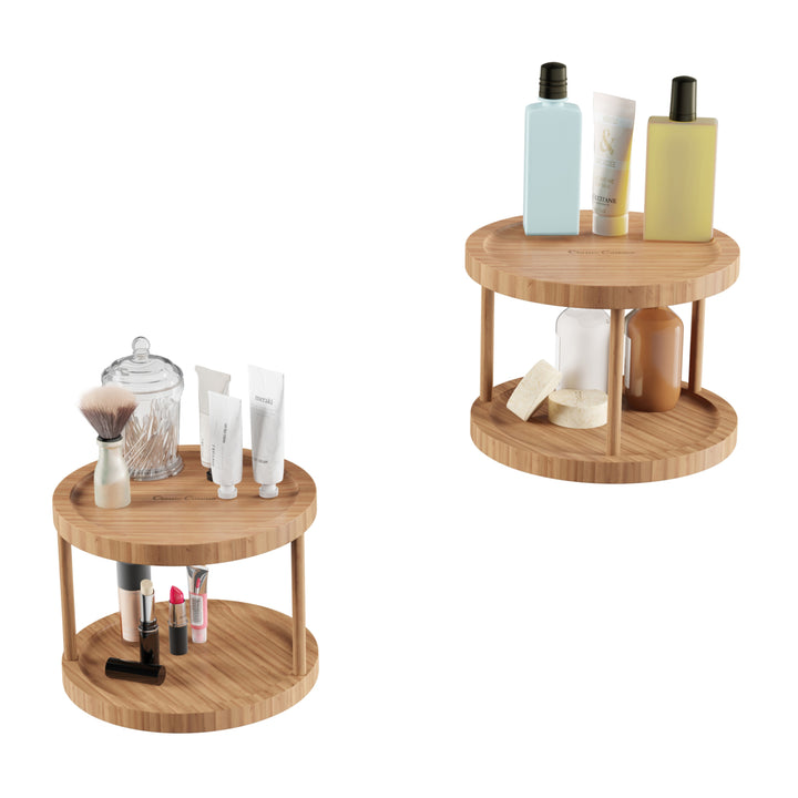 10 Inch Lazy Susan Bamboo Round Two Tier Turntable Kitchen, Pantry and Vanity Organizer and Display Image 6