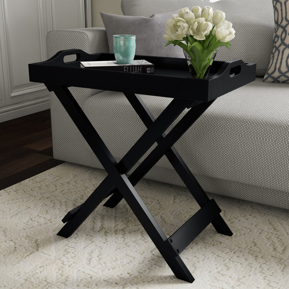 TV Tray End Table Folding Wooden Decor Display and Home Accent Table with Removable Tray Image 2