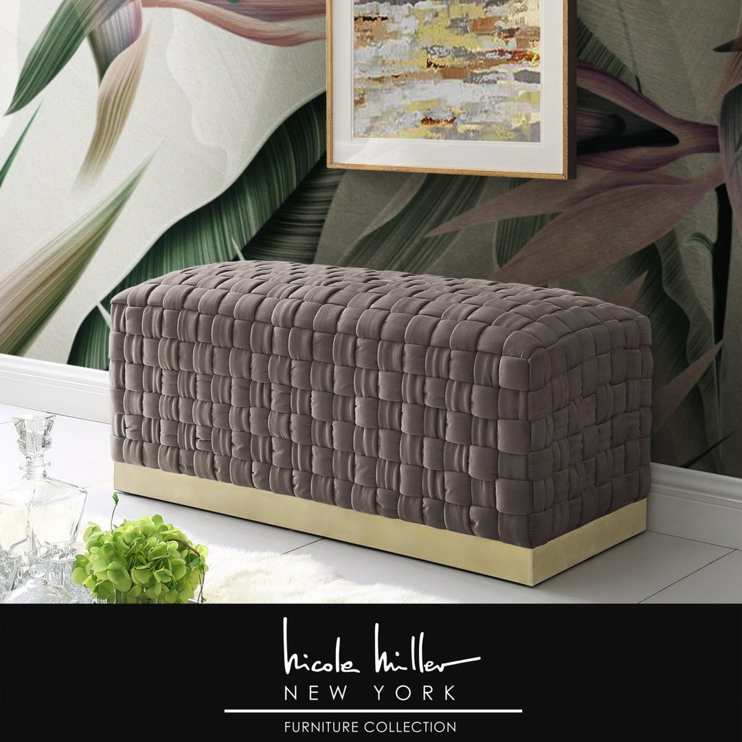 Griffin Velvet Hand Woven Bench-Luxurious Upholstery-Matte Stainless Steel Base-By Nicole Miller Image 1
