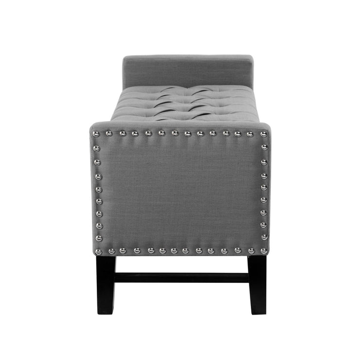 Michael Linen Modern Contemporary Button Tufted with Silver Nailheads Deco on Frame Storage Lid Bench Image 6