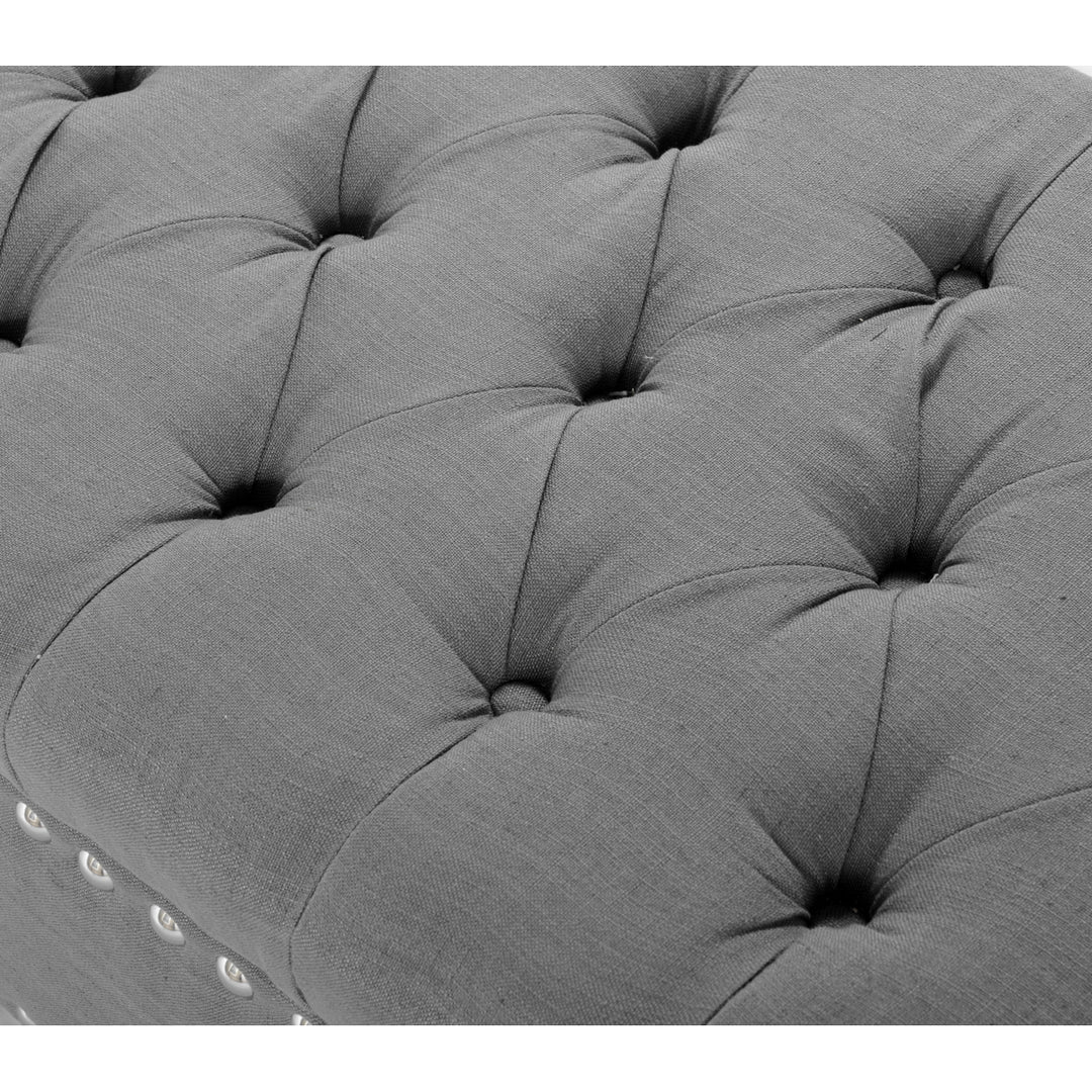 Michael Linen Modern Contemporary Button Tufted with Silver Nailheads Deco on Frame Storage Lid Bench Image 7