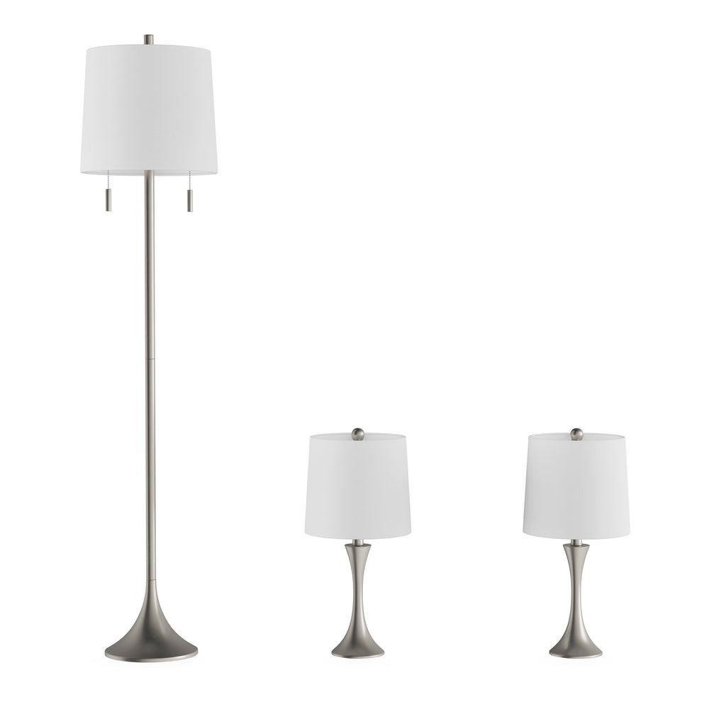 Table and Floor Lamps  Set of 3 Mid-Century Modern Metal Flared Trumpet Base with Energy Efficient LED Light Bulbs Image 2