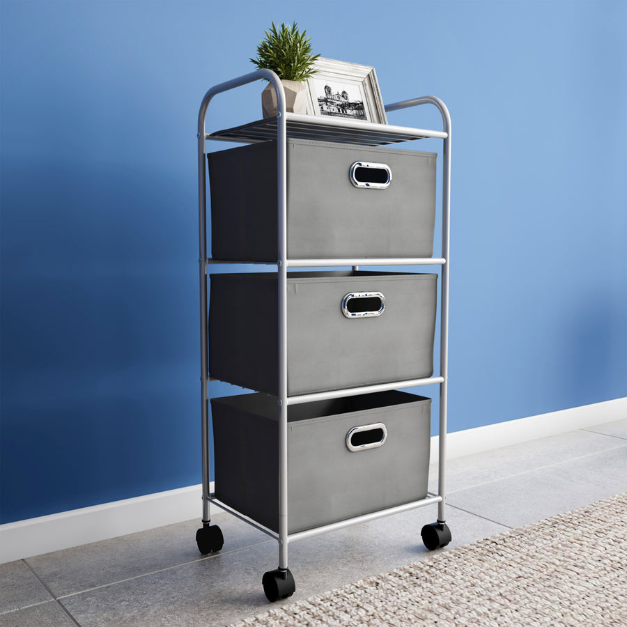 3 Drawer Rolling Storage Cart on Wheels Portable Metal Storage Organizer with Fabric Bins Image 1