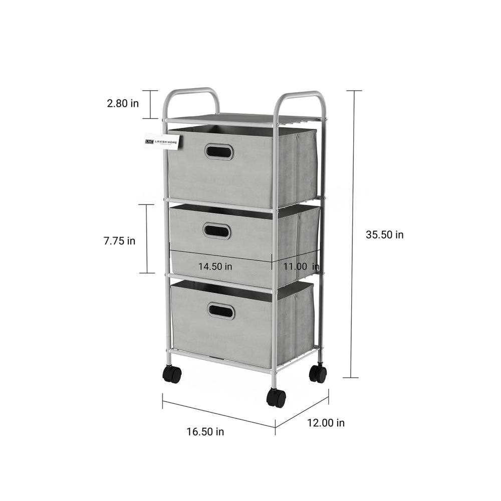 3 Drawer Rolling Storage Cart on Wheels Portable Metal Storage Organizer with Fabric Bins Image 2