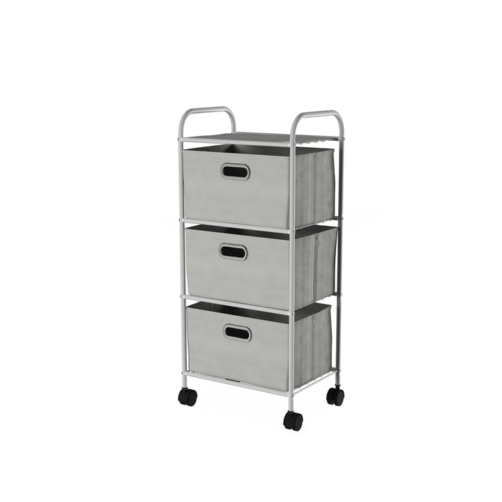 3 Drawer Rolling Storage Cart on Wheels Portable Metal Storage Organizer with Fabric Bins Image 6