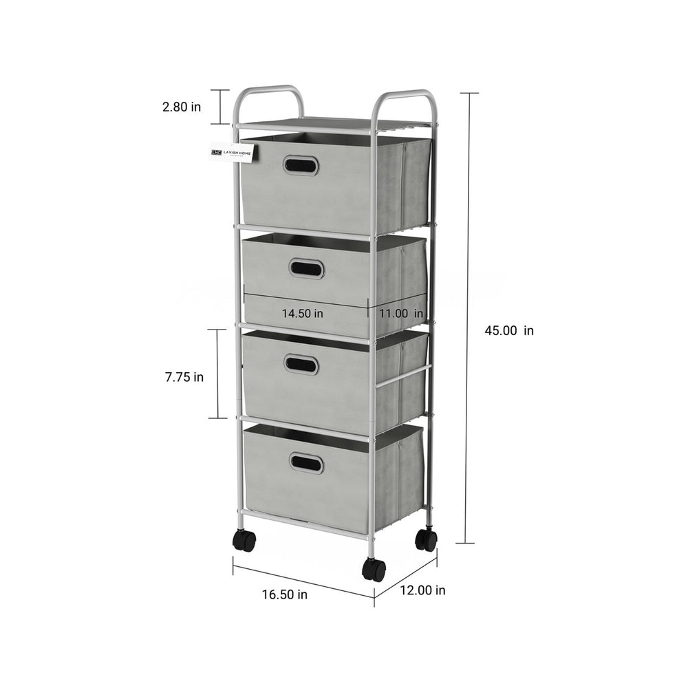 4 Drawer Rolling Storage Cart on Wheels Portable Metal Storage Organizer with Fabric Bins Image 2