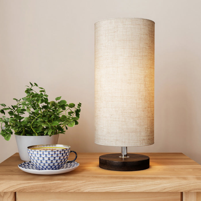 Cylinder Lamp with Wood Base-Modern Light with LED Bulb Included Adjustable Height for Living Room Image 1