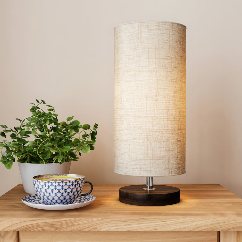 Cylinder Lamp with Wood Base-Modern Light with LED Bulb Included Adjustable Height for Living Room Image 2