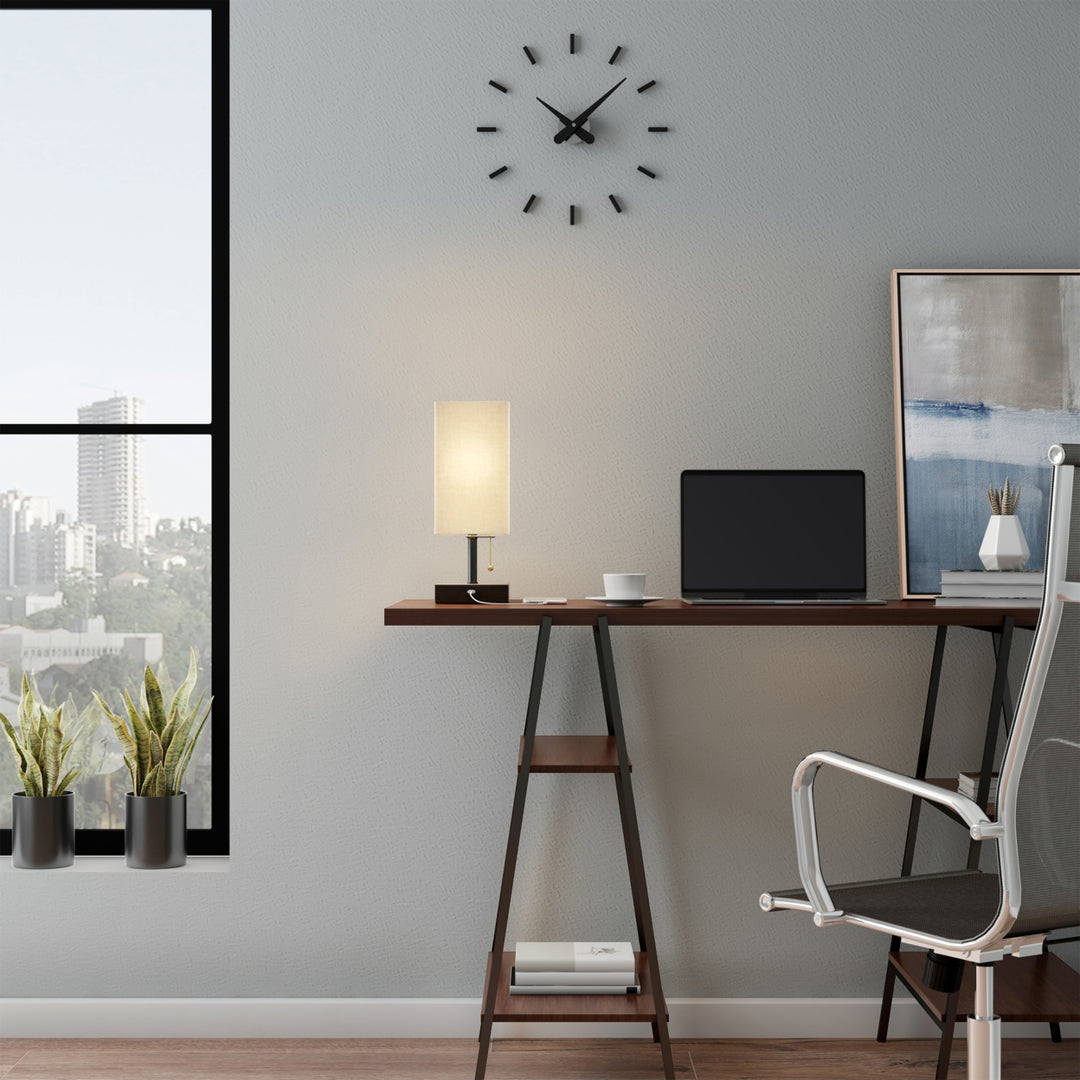 USB Rectangle Lamp with Wood Base-Modern Desk Light, LED Bulb Included, USB Port for Living Room Image 6
