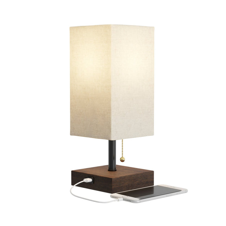 USB Rectangle Lamp with Wood Base-Modern Desk Light, LED Bulb Included, USB Port for Living Room Image 7