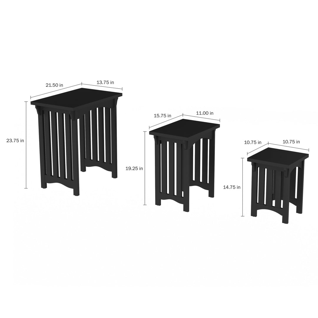 Black Nesting Tables-Set of 3, Traditional with Mission Style Legs for Living Room Coffee Tables or Nightstands Image 3
