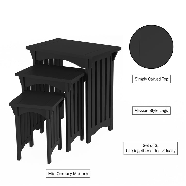 Black Nesting Tables-Set of 3, Traditional with Mission Style Legs for Living Room Coffee Tables or Nightstands Image 4
