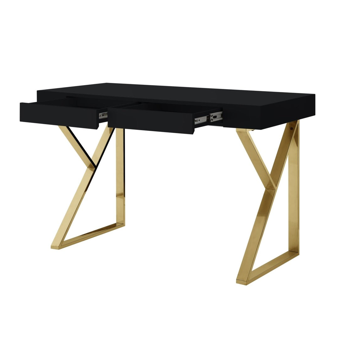 Markee 2 Drawer Writing Desk-High Gloss-Stainless Steel Base-Modern Design-Inspired Home Image 7