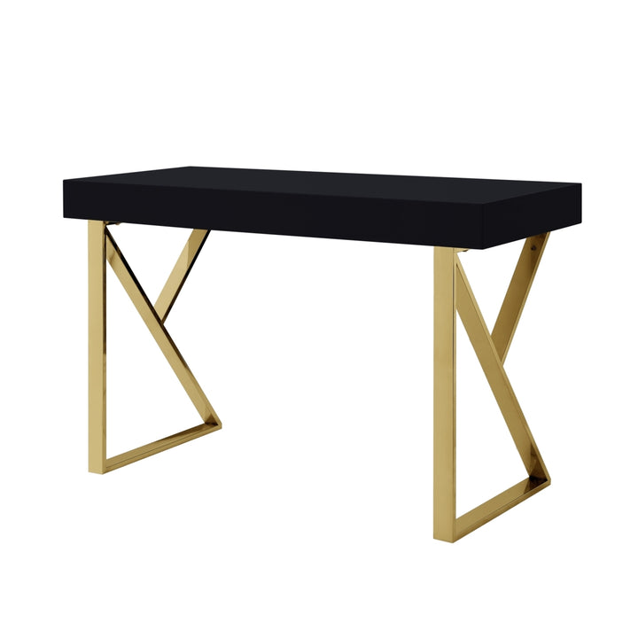 Markee 2 Drawer Writing Desk-High Gloss-Stainless Steel Base-Modern Design-Inspired Home Image 8