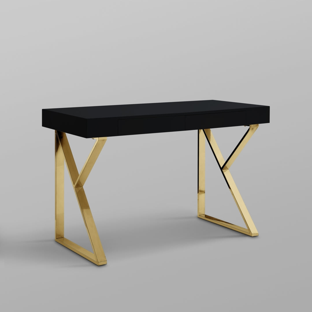 Markee 2 Drawer Writing Desk-High Gloss-Stainless Steel Base-Modern Design-Inspired Home Image 10