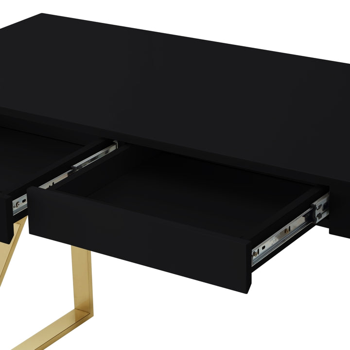 Markee 2 Drawer Writing Desk-High Gloss-Stainless Steel Base-Modern Design-Inspired Home Image 11