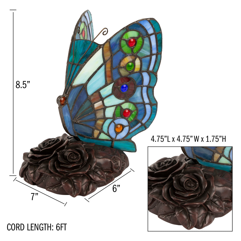 Tiffany Style Butterfly Lamp-Stained Glass Table or Desk Light LED Bulb Included-Vintage Look Colorful Accent Decor Image 2