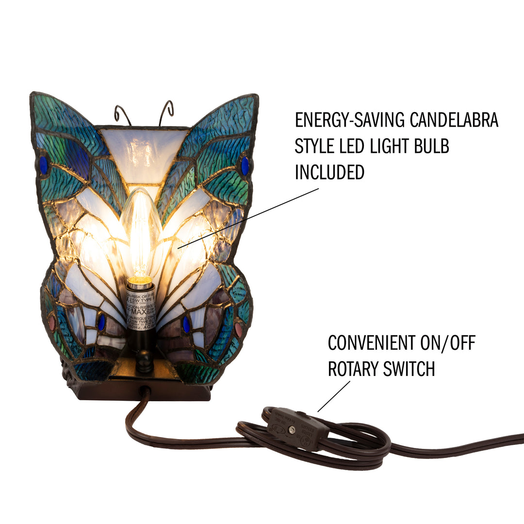 Tiffany Style Butterfly Table Desk Lamp Stained Glass LED Bulb Lighted Artwork Image 3
