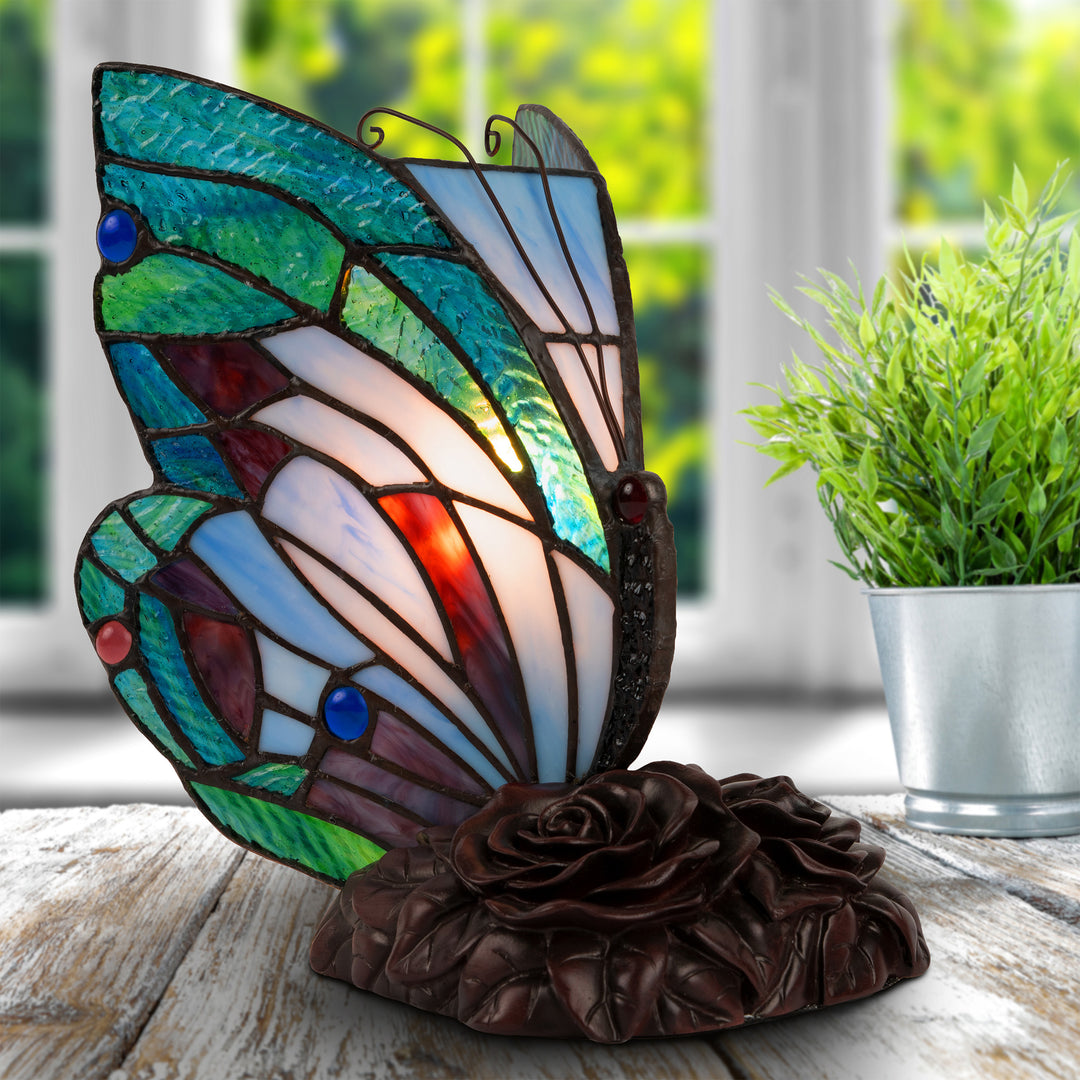 Tiffany Style Butterfly Table Desk Lamp Stained Glass LED Bulb Lighted Artwork Image 4