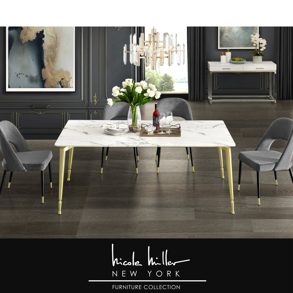 Nicole Miller Bridger Dining Table-Marble Top-Gold or Chrome Metal Leg-Modern Design-Inspired Home Image 2
