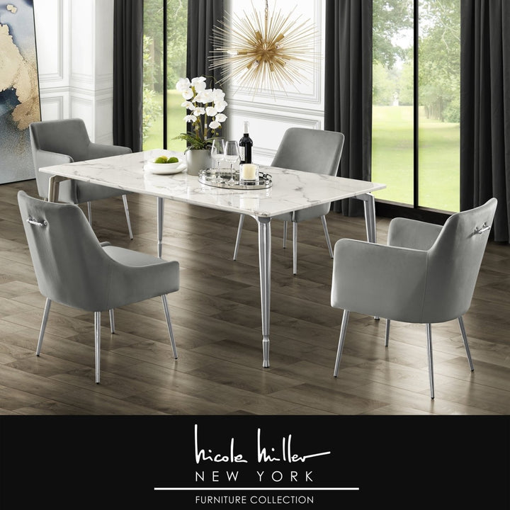 Nicole Miller Bridger Dining Table-Marble Top-Gold or Chrome Metal Leg-Modern Design-Inspired Home Image 4