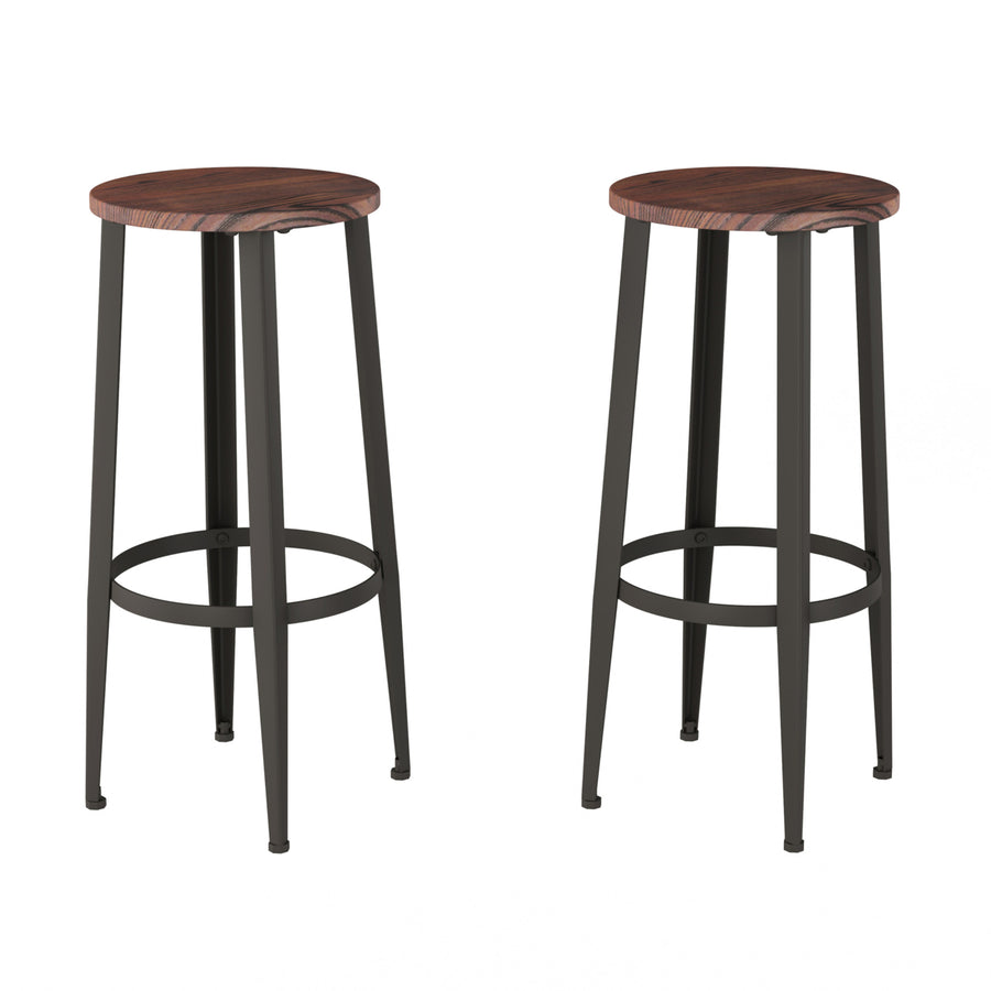 2 Pack Bar Height Stools Metal Base, Wood Seat Modern Farmhouse Accent Furniture Image 1