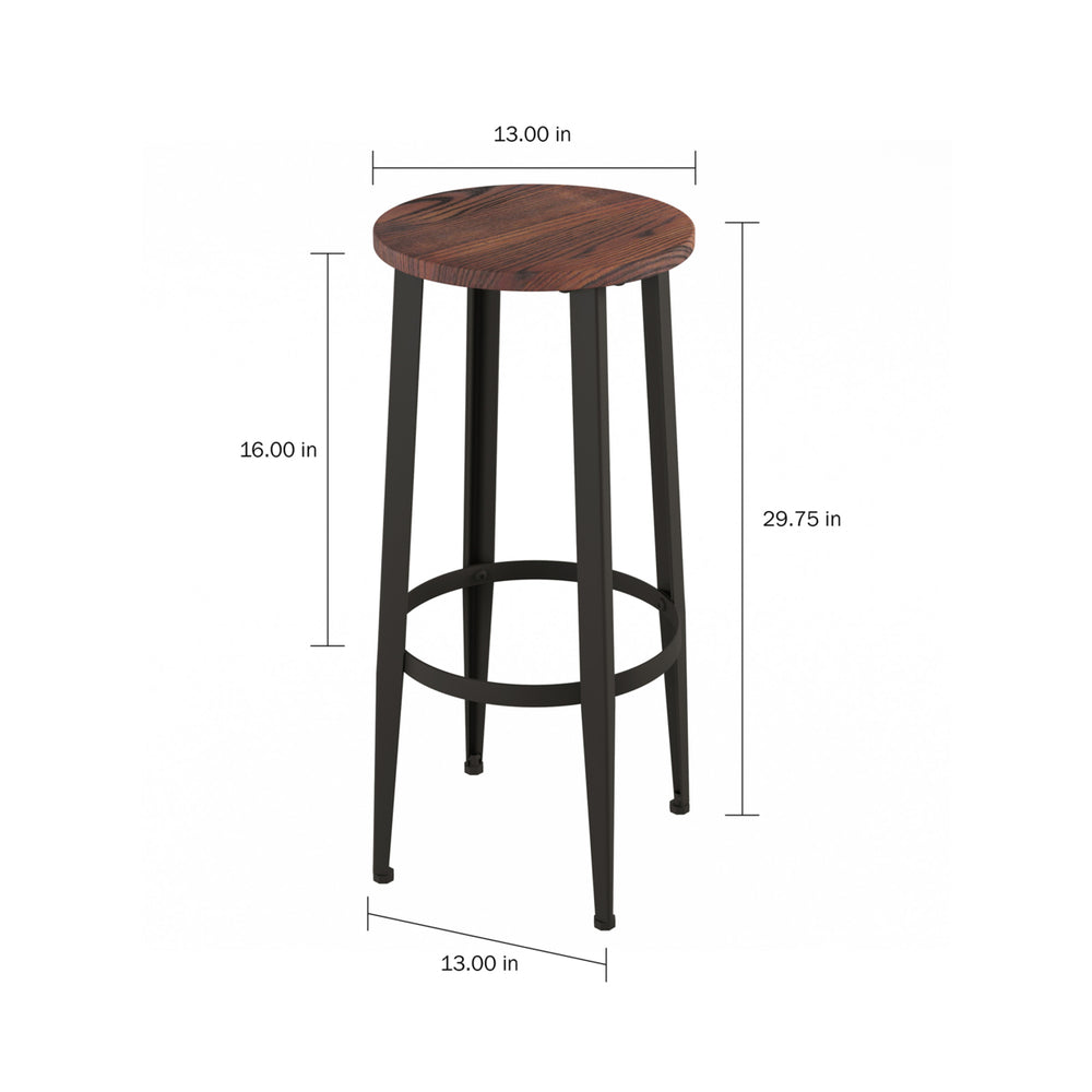2 Pack Bar Height Stools Metal Base, Wood Seat Modern Farmhouse Accent Furniture Image 2