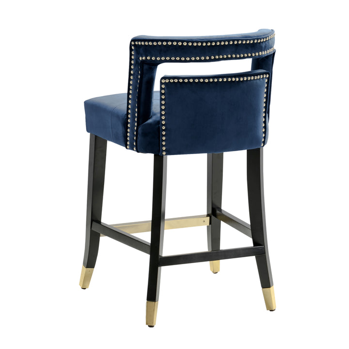 Irrithel Counter Stool Chair Velvet Upholstered Nailhead Trim Half Back Seat Design Gold Tone Footrest Image 4