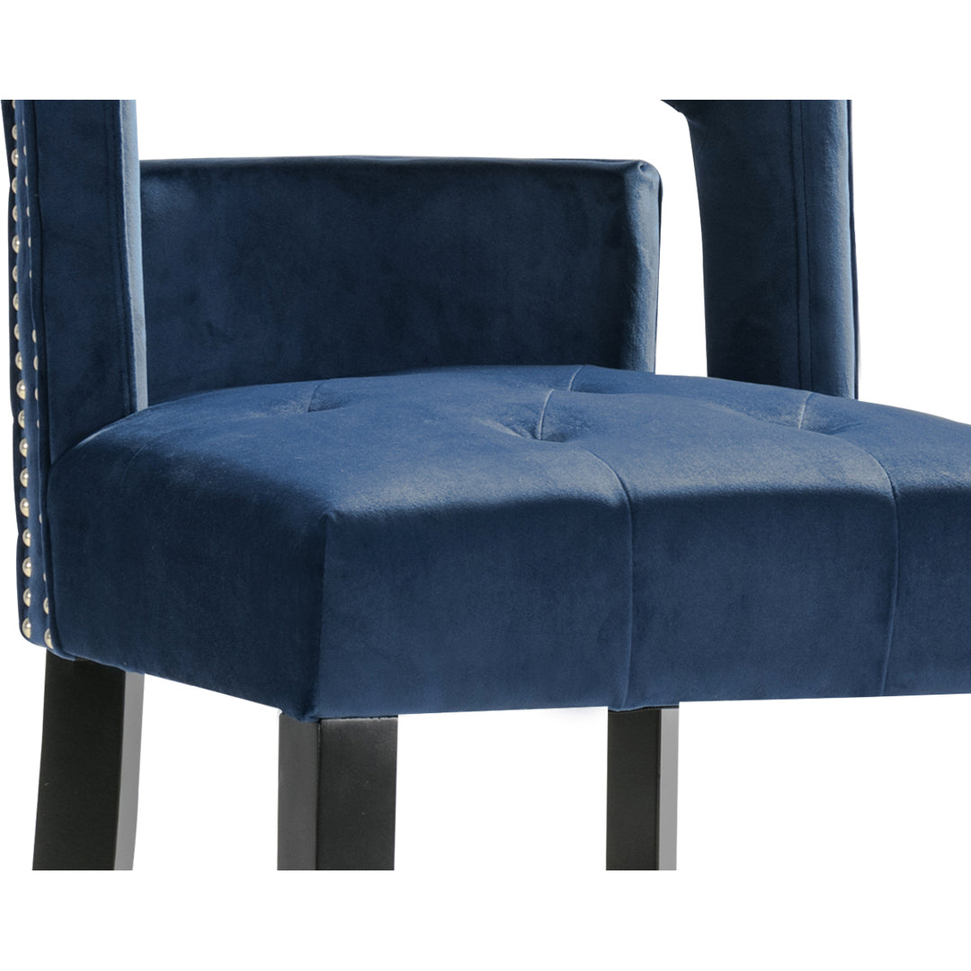 Irrithel Counter Stool Chair Velvet Upholstered Nailhead Trim Half Back Seat Design Gold Tone Footrest Image 5