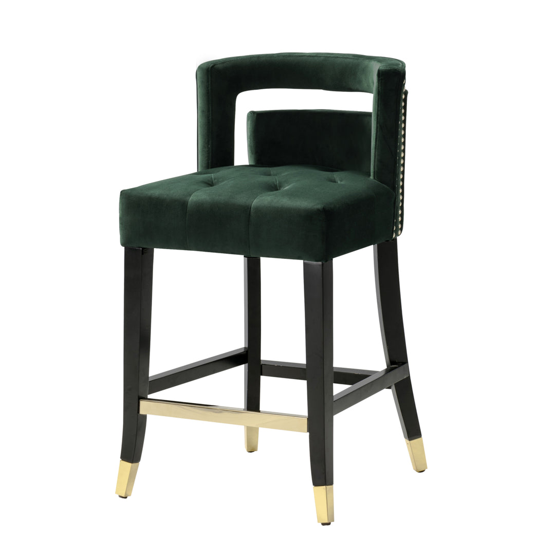 Irrithel Counter Stool Chair Velvet Upholstered Nailhead Trim Half Back Seat Design Gold Tone Footrest Image 6