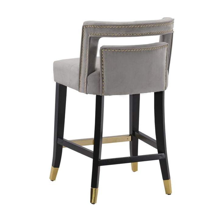 Irrithel Counter Stool Chair Velvet Upholstered Nailhead Trim Half Back Seat Design Gold Tone Footrest Image 8