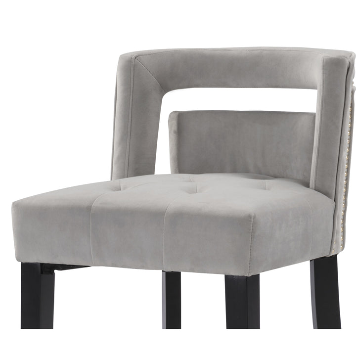 Irrithel Counter Stool Chair Velvet Upholstered Nailhead Trim Half Back Seat Design Gold Tone Footrest Image 9