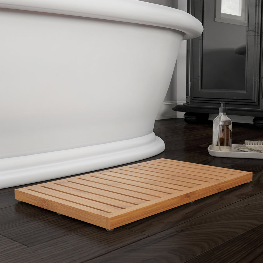 Bamboo Bath Mat Eco-Friendly Natural Wooden Non-Slip Slatted Design Mat for Indoor and Outdoor Bathtub, Shower, Sauna, Image 1