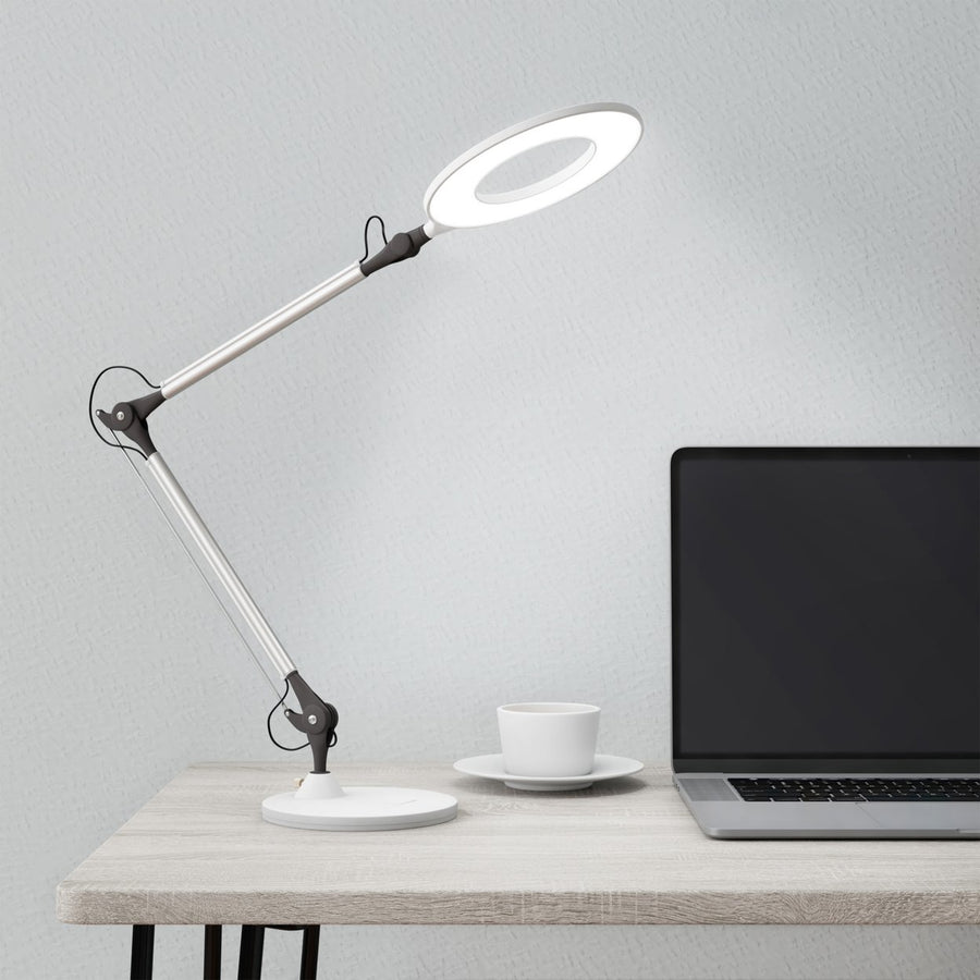 Desktop Swing Arm Architect Desk Lamp, LED Ring Light- Stepless Dimming- High CRI 95 White Light Image 1