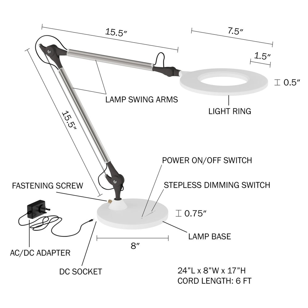 Desktop Swing Arm Architect Desk Lamp, LED Ring Light- Stepless Dimming- High CRI 95 White Light Image 2
