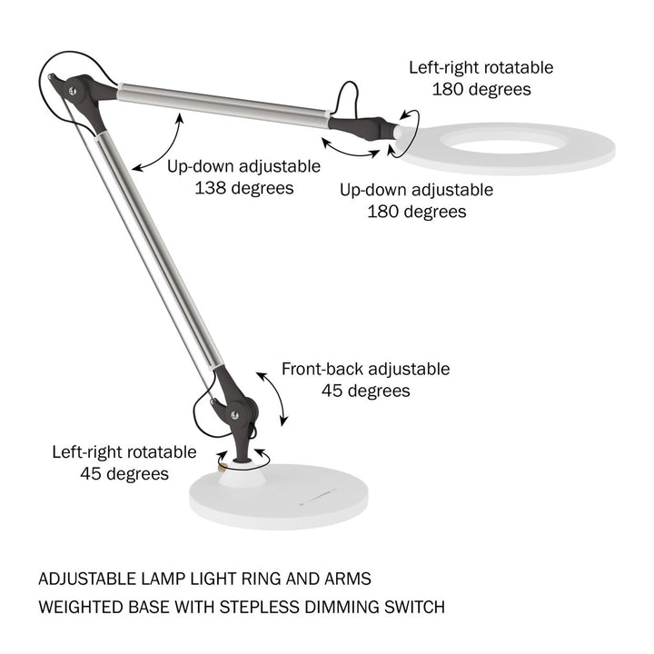 Desktop Swing Arm Architect Desk Lamp, LED Ring Light- Stepless Dimming- High CRI 95 White Light Image 4