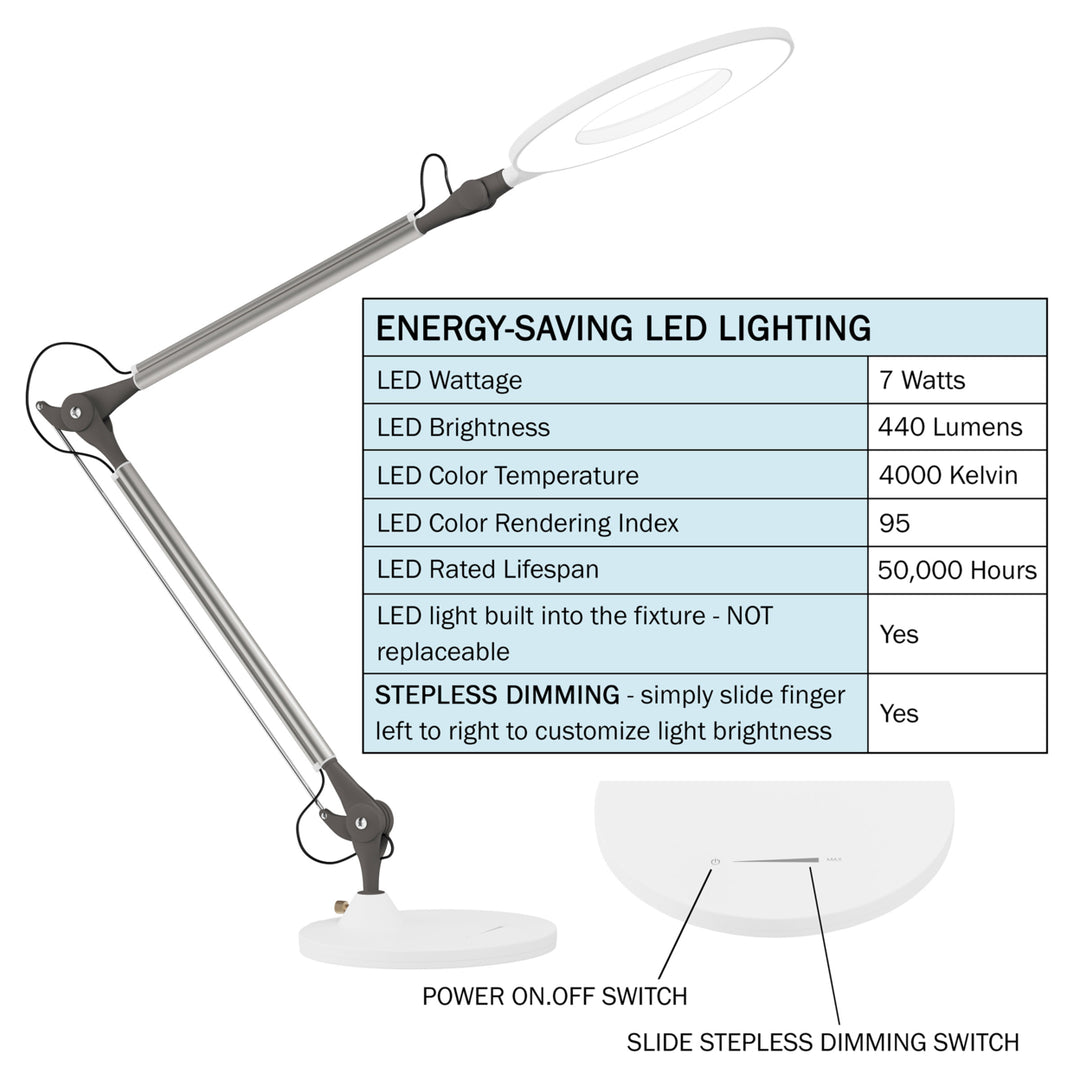 Desktop Swing Arm Architect Desk Lamp, LED Ring Light- Stepless Dimming- High CRI 95 White Light Image 5