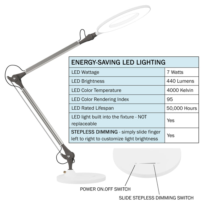Desktop Swing Arm Architect Desk Lamp, LED Ring Light- Stepless Dimming- High CRI 95 White Light Image 5