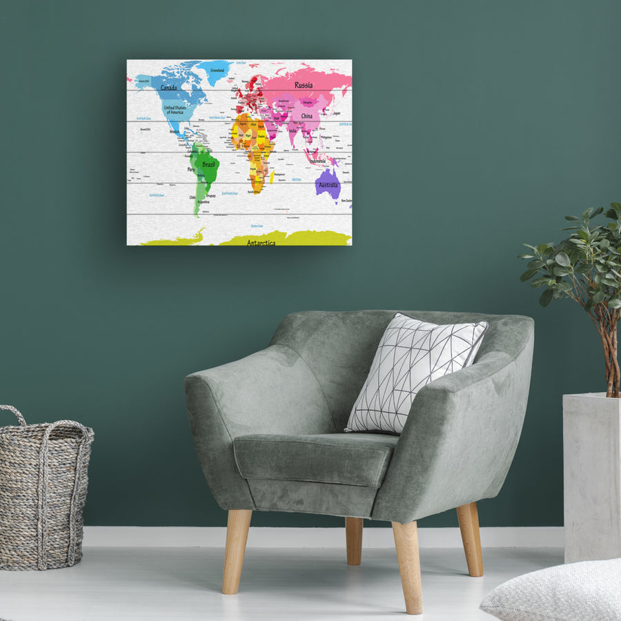 Wooden Slat Art 18 x 22 Inches Titled World Map for Kids II Ready to Hang  Picture Image 1